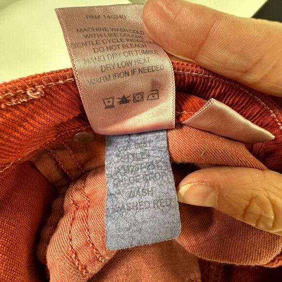 AMO The Chloe Rust Red Corduroy Straight Leg Crop Pant Trousers Washed Red 26 - Picture 10 of 14